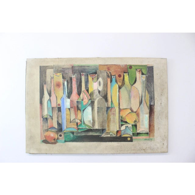 This beautiful painting is coming to you from the MCM period. It features a series of bottles or vases. The colors are...