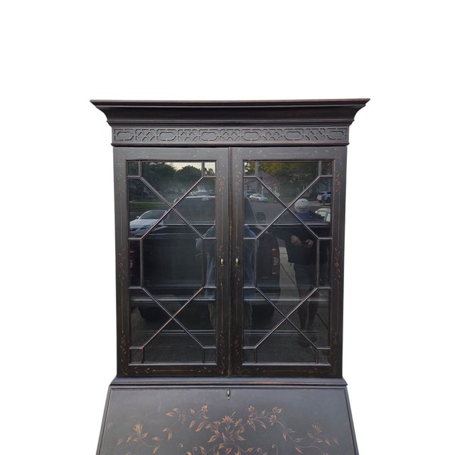 1990s 1990s Ethan Allen Newport Liliana Secretary Writing Desk Hutch Display Chinoiserie For Sale - Image 5 of 18