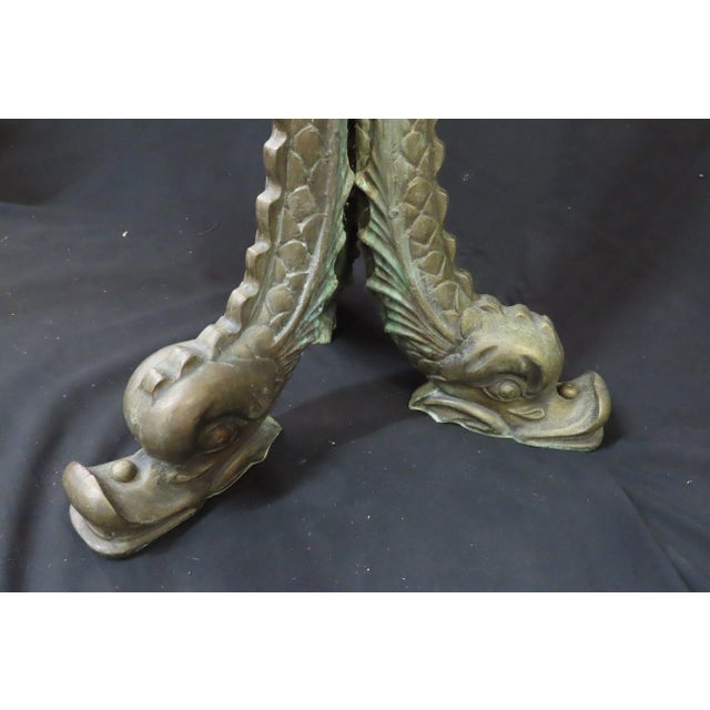 Large Antique Brass Japanese Footed Dolphin Planter For Sale - Image 4 of 8