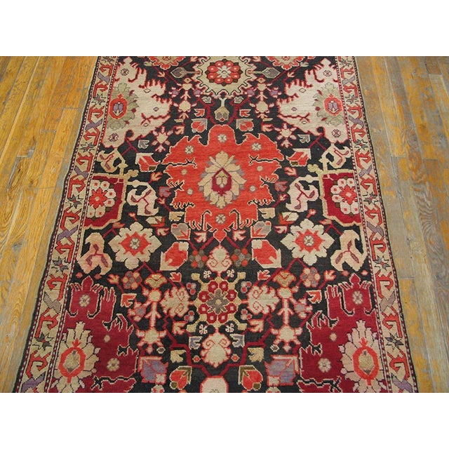 Traditional 1930s Black Geometric Antique Caucasian Karabagh Rug 3'8" X 19'7" Handknotted Wool Carpet For Sale - Image 3 of 5