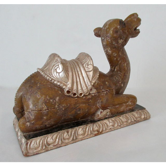 Antique Anglo-Indian Hand-Crafted, Wood-Carved & Gilded Silver Leaf Reposed Camel Accent/Decorstive Piece For Sale In West Palm - Image 6 of 18