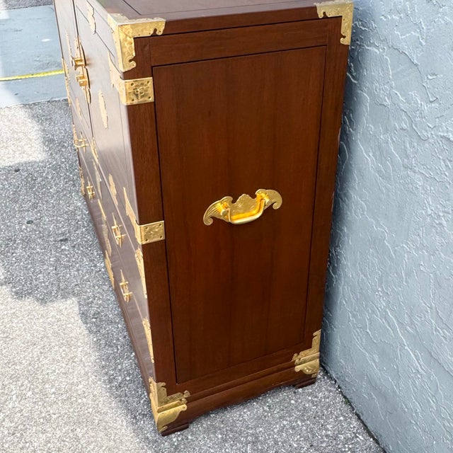 Chinese Vintage Chinese Wooden Highboy Armoire With Gold Accents For Sale - Image 3 of 10