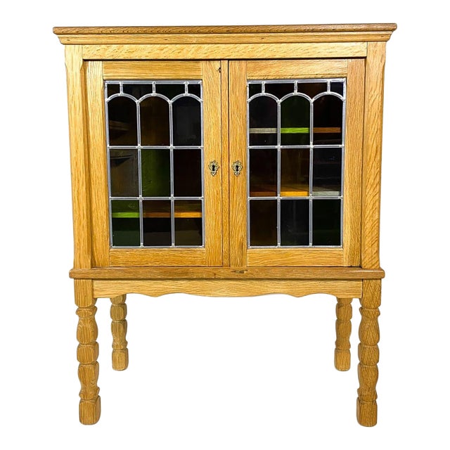 1970s Danish Oak & Glass Cabinet Henning Kjaernulf Style For Sale