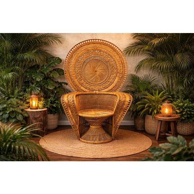 1960s 1960s Vintage Italian Grand Wicker Peacock Chair For Sale - Image 5 of 10