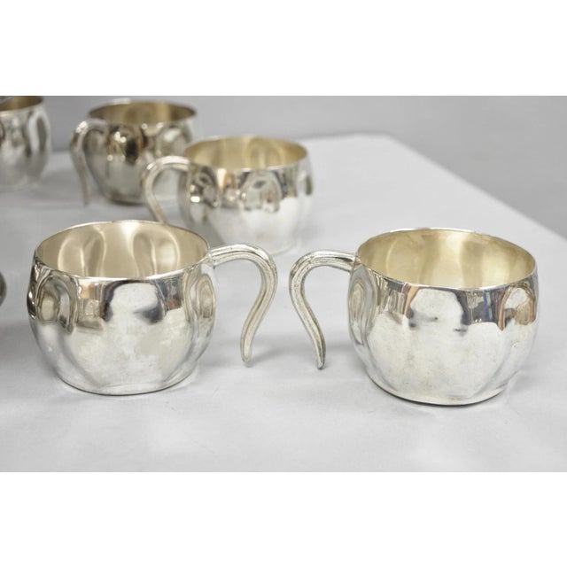 Silver Vintage Modern Regency Style Silver Plated Pedestal Punch Bowl W 12 Hanging Cups For Sale - Image 8 of 18