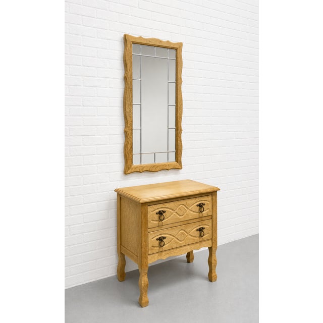 Henning Kjaernulf Mid Century Modern Oak Entryway / Hall Cabinet + Mirror Set Attributed to Henning Kjaernulf For Sale - Image 4 of 13