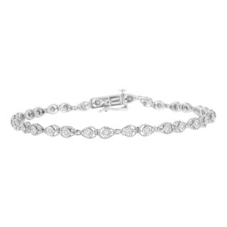 .925 Sterling Silver 1/2 cttw Miracle-Set Diamond Pear Shaped Link Bracelet - Size 7.25" For Sale