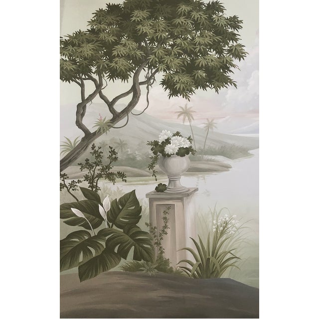 36" * H108" *5ps, Retro French Hand-Painted Tropical Riverside Flamingo Mural, Low-Saturation Misty Wall Covering for Living Room & Bedroom For Sale - Image 4 of 6