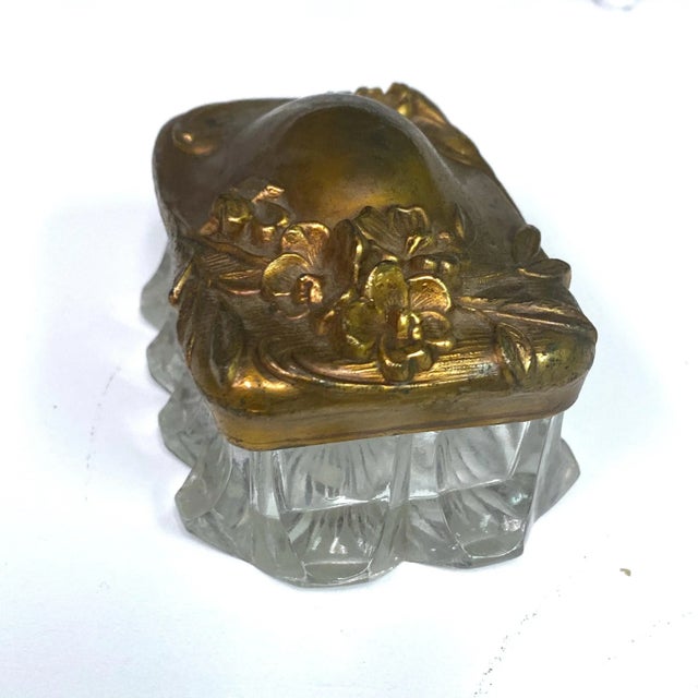 Art Nouveau Vintage Art Nuevo Glass and Metal Vanity Box For Sale - Image 3 of 9