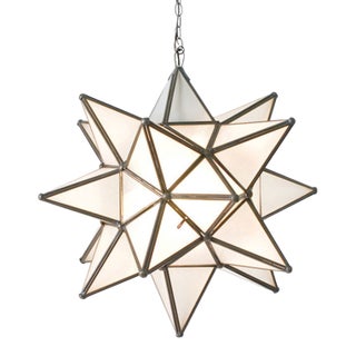 Matthew Izzo Home 20" Frosted Glass Moravian Star Pendant Light With Oxidized Metal Trim For Sale