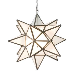 Matthew Izzo Home 20" Frosted Glass Moravian Star Pendant Light With Oxidized Metal Trim