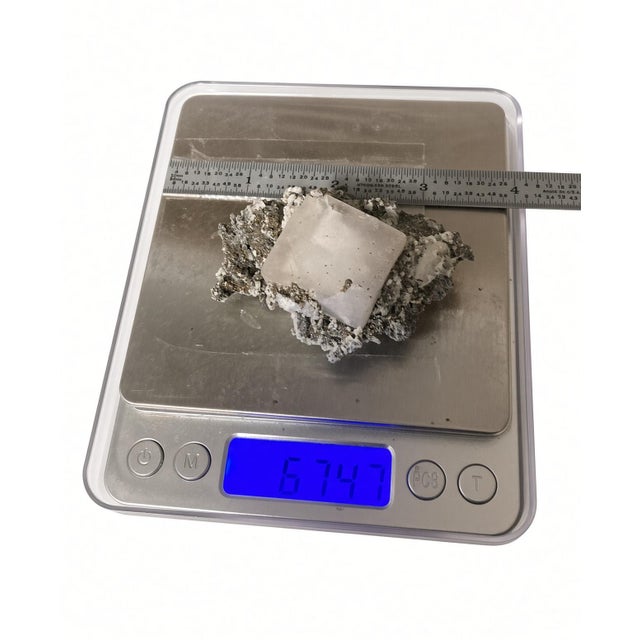 Large Natural Fluorite Cube Crystal Specimen With Pyrite & Calcite Matrix For Sale - Image 15 of 15