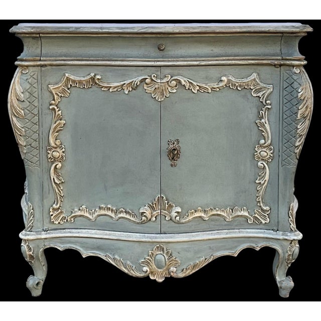 Italian Rococo Style Painted French Blue Commode / Cabinet Faux Marble ...
