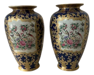 Qianlong Chinese Antique Famille Rose Bird & Floral Design Vase - A Pair