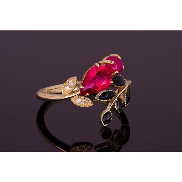 Pear, Cabochon Ruby 14k Gold - 5 Us Size For Sale - Image 6 of 9