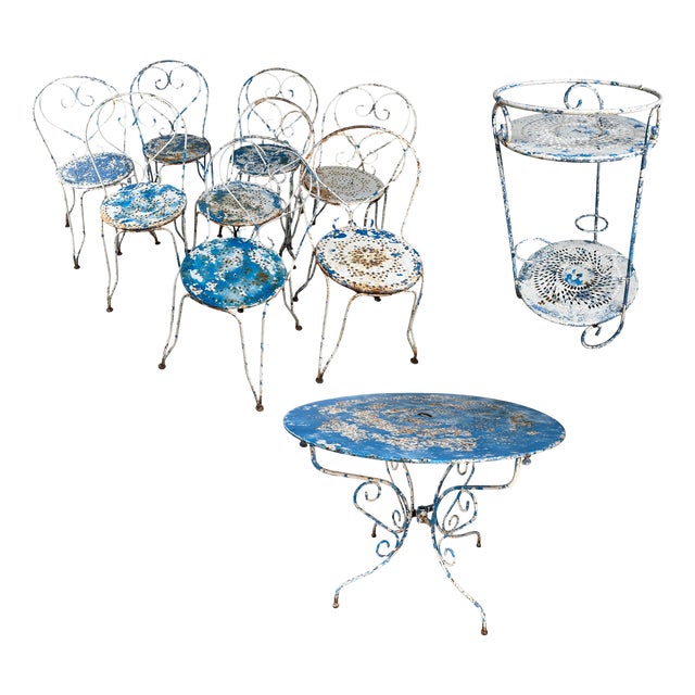 French Garden Table and Chairs, 1950s-1960s, Set of 10 For Sale