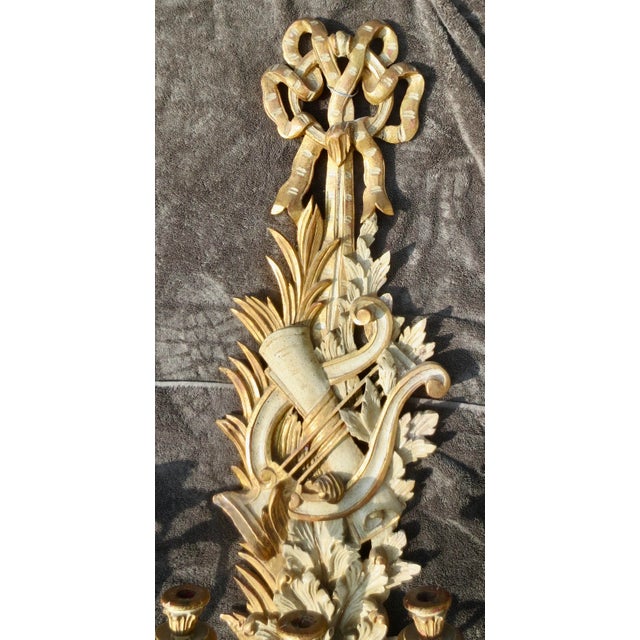 Gold 1900s Italian Gilt Wood Carved Sconces - Pair of 2 For Sale - Image 8 of 11