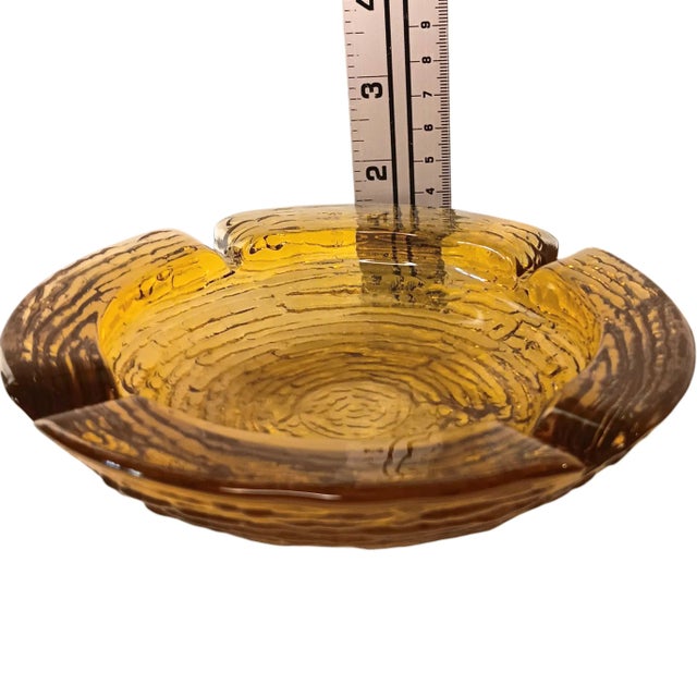 Vintage Mid-Century Honey Anchor Hocking Golden Amber Glass Round Ripple Ashtray Trinket Dish or Catchall For Sale - Image 9 of 9