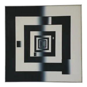 1970s Llisted Artist Mario Grimaldi Geometrict Abstract Oil on Canvas Signed on Reverse