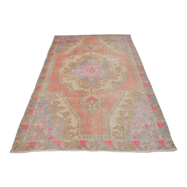 Apricot Colour Oushak Vintage Rug For Sale