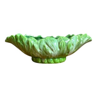 Vintage Green Portuguese Ceramic Decorative Bowl For Sale