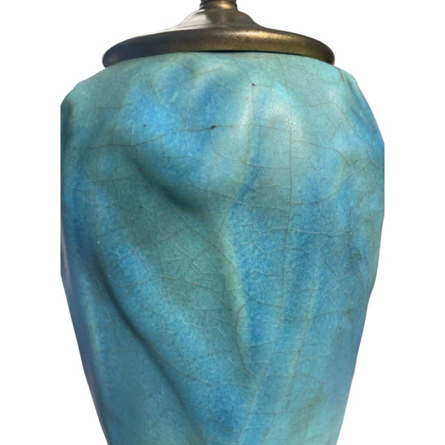 1950s Vintage Pottery Lamp With Gold French Base For Sale - Image 5 of 10