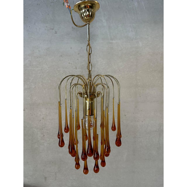 Hollywood Regency Vintage Amber Teardrop Chandelier For Sale - Image 3 of 8