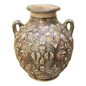 1990s Medium Moroccan Resin and Metal Inlaid Vase