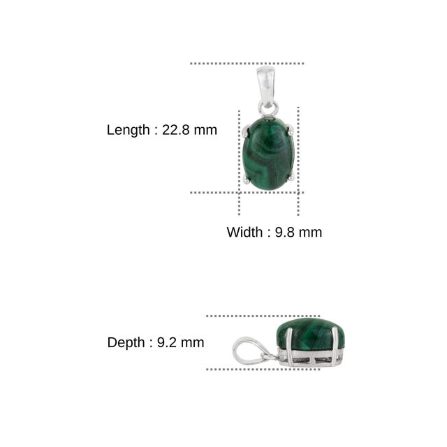 Modernist 10.74 Ct Malachite Cabochon Solitaire Pendant in 925 Sterling Silver For Sale - Image 9 of 12