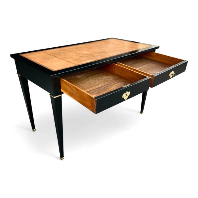 19th-Century French Ebonized Mahogany Writing Desk With Tooled Leather Top For Sale - Image 11 of 15
