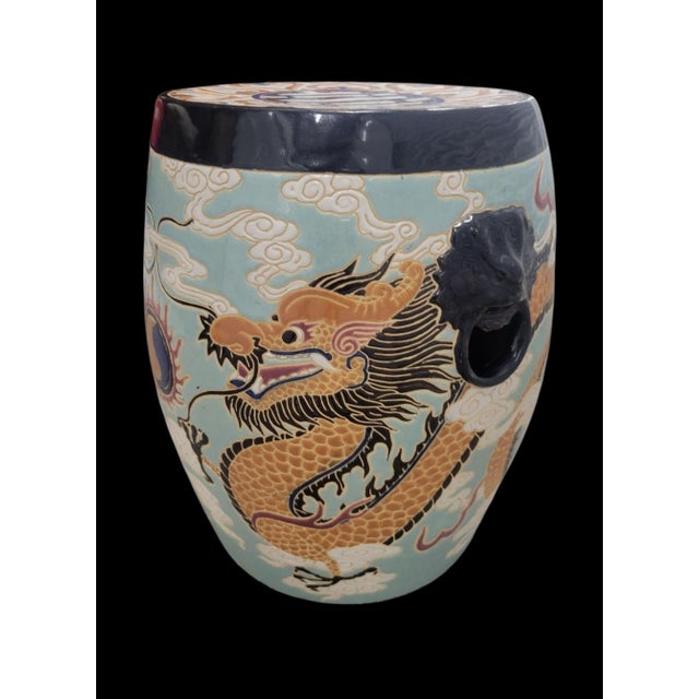 Gampel-Stoll Vintage Chinoiserie Dragon Cloud Foodog Ceramic Garden Stools- A Pair For Sale - Image 4 of 7