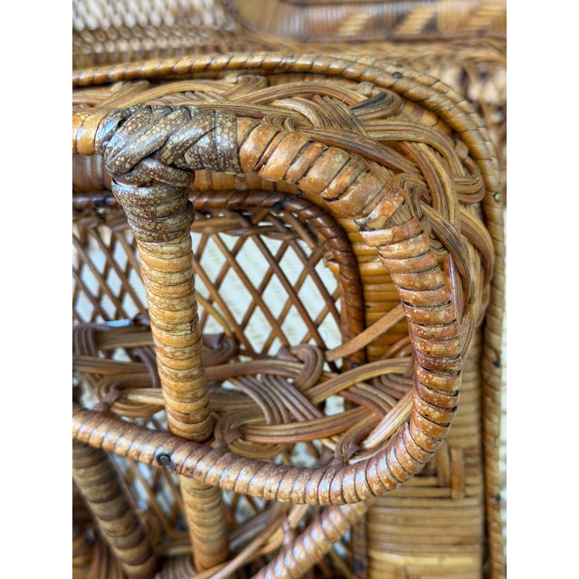 1970s Vintage Mid-Century Bohemian Wicker & Rattan Peacock Fan Chair For Sale - Image 5 of 12