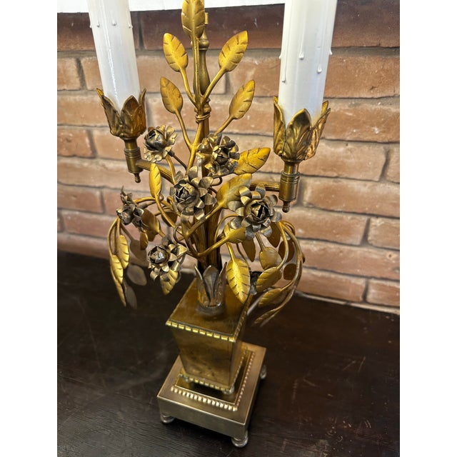 Pair of Mid-Century Italian Gilt Botanical Candelabra Lamps For Sale - Image 12 of 12