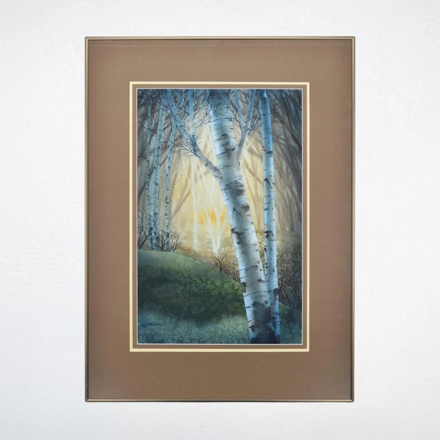 Late 20th Century Eric C Johnson Original Watercolor Painting of Birch Trees Signed & Framed For Sale - Image 4 of 12