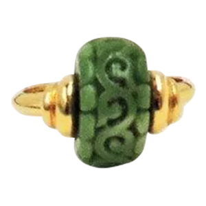 Vintage Signed Trifari Carved Faux-Jade Ring Size 6.5