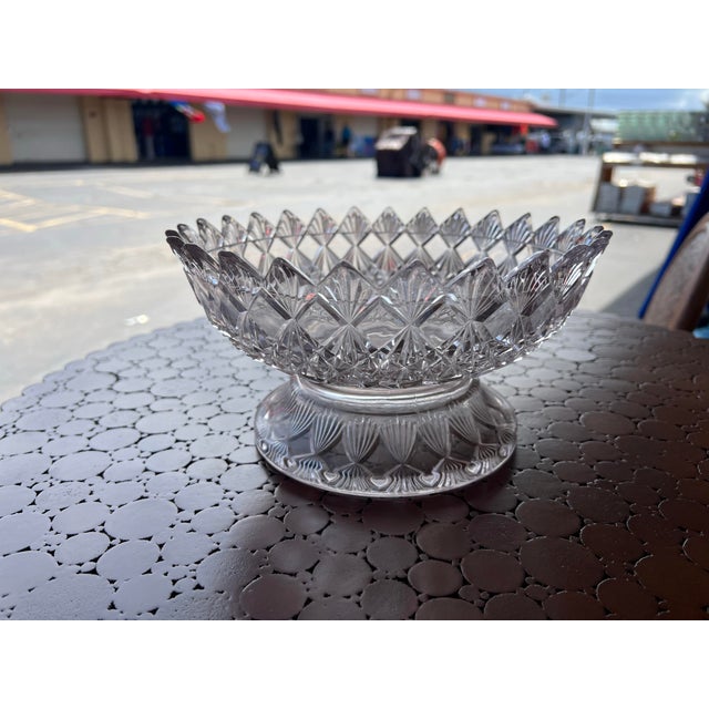 Late 19th Century depression glass bowl. Elegant design of Diamonds & Fans. Pressed transparent Glass with a hint of...