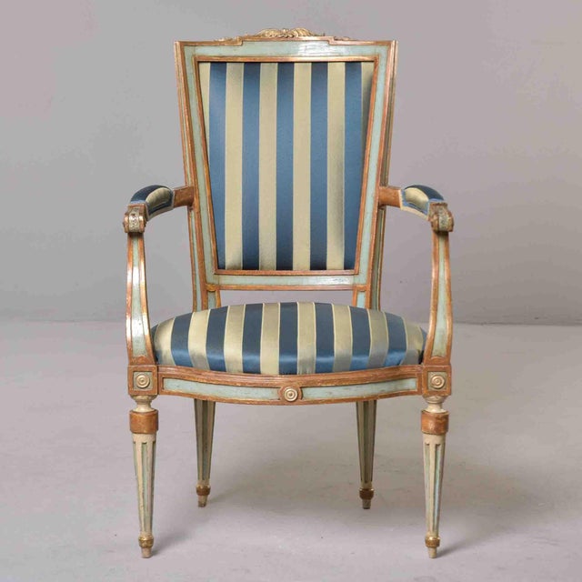 Late 18th Century European Neoclassical Painted & Parcel-Gilt Armchair For Sale - Image 4 of 12