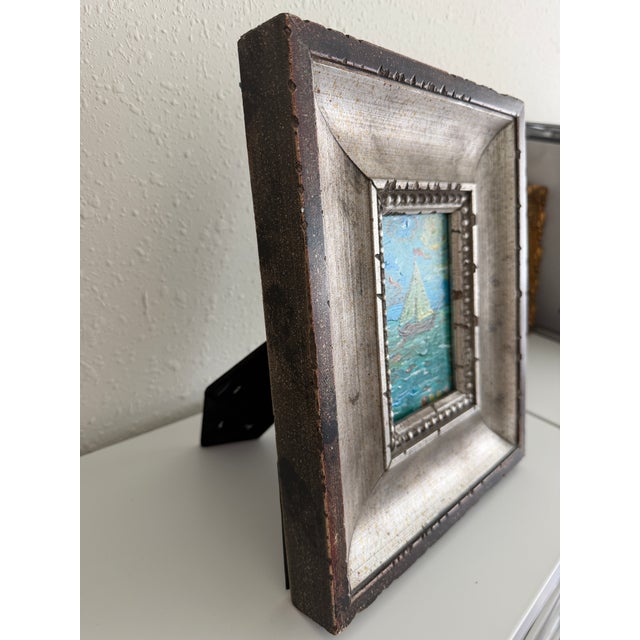 Green Serg Graff "Clipper "F" Sailing Ship Acrylic Painting Framed Small Nautical Art For Sale - Image 8 of 10
