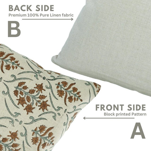 Fabdivine Artisan Block Print Throw Pillow Cover 20x20 Inch Pure Linen-Vishal Pushp For Sale - Image 4 of 5