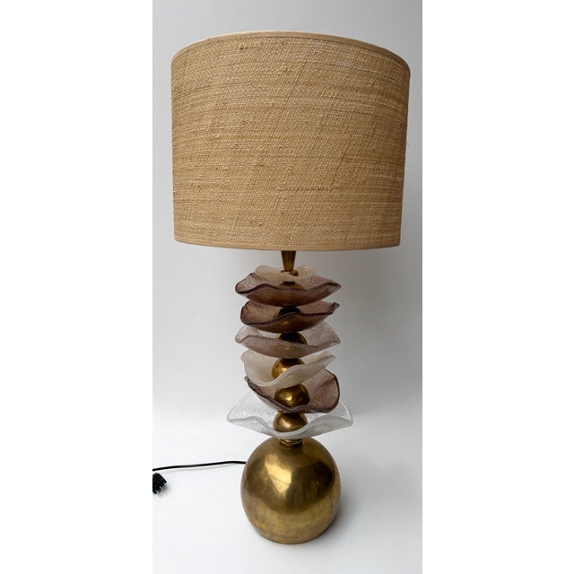 Contemporary Pair of Brass and Murano Glass Flower Lamps, Italy For Sale - Image 12 of 16