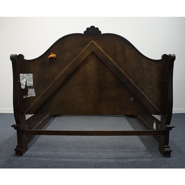 Wood Villa Sonoma Dark Walnut Traditional Contemporary King Size Bed W. Black Faux Leather Upholstered Headboard 115-5151 For Sale - Image 7 of 11