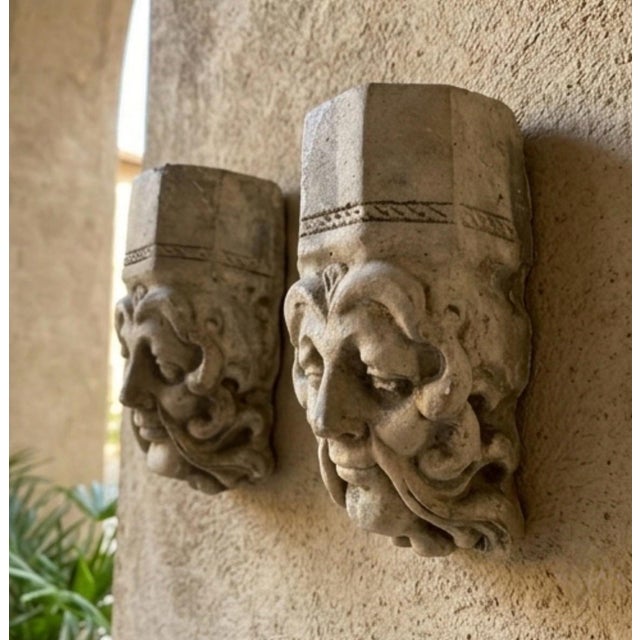 A Pair of Vintage Gothic Revival Cast Stone Grotesque Mascaron Wall Plaques For Sale - Image 9 of 12