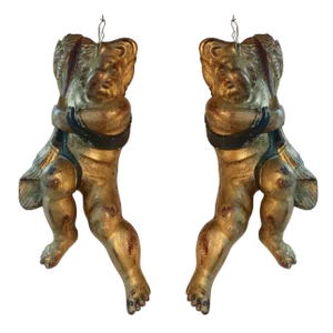 Baroque Angels in Giltwood, Set of 2