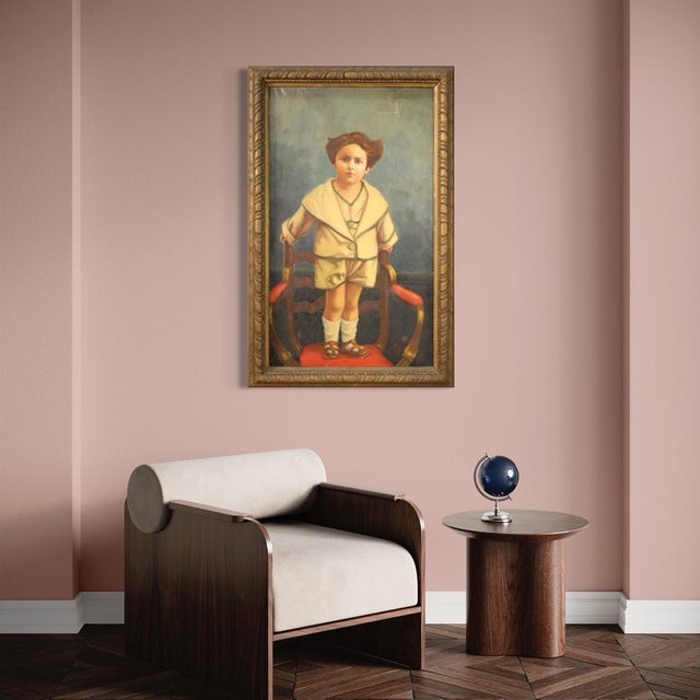 Italian Artist, Portrait of a Child, 1921, Oil on Canvas For Sale - Image 4 of 17