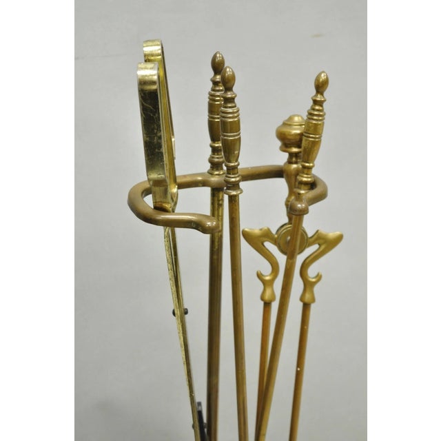 Antique English Federal Brass Urn Finial Fireplace Tool Set With Stand For Sale - Image 9 of 12