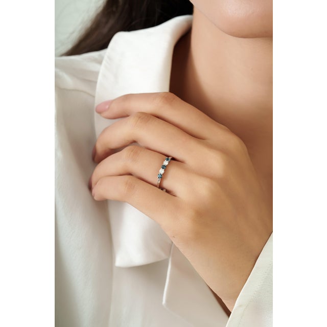 Not Yet Made - Made To Order 14k Gold Stackable Sapphire & Diamond Alternate Band Ring Size 5 For Sale - Image 5 of 14