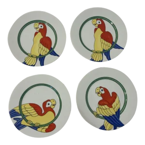 Vintage Parrots Decorative Plates by Fitz and Floyd Set of 4