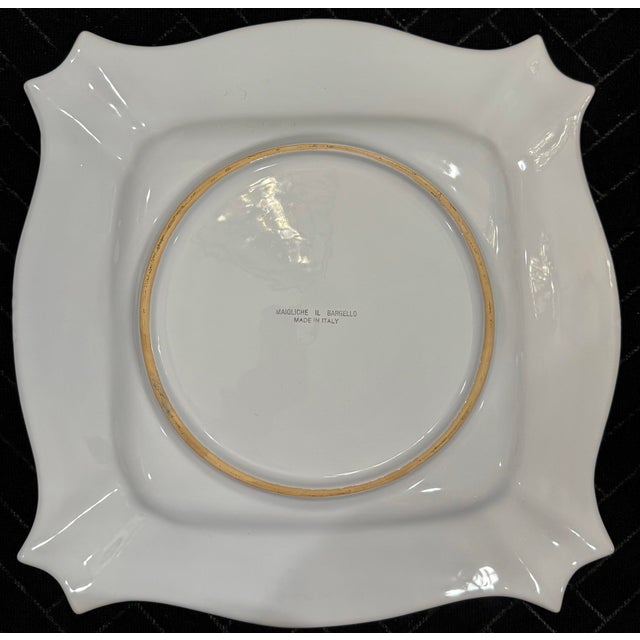 Elegant vintage Italian Majolica square serving platter featuring a hand-painted traditional botanical motif inspired by...