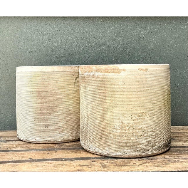 Mid 20th Century Vintage Ribbed Cement Planters - Pair For Sale - Image 5 of 10