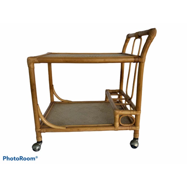 Vintage Coastal Rattan Bar Cart For Sale - Image 4 of 8
